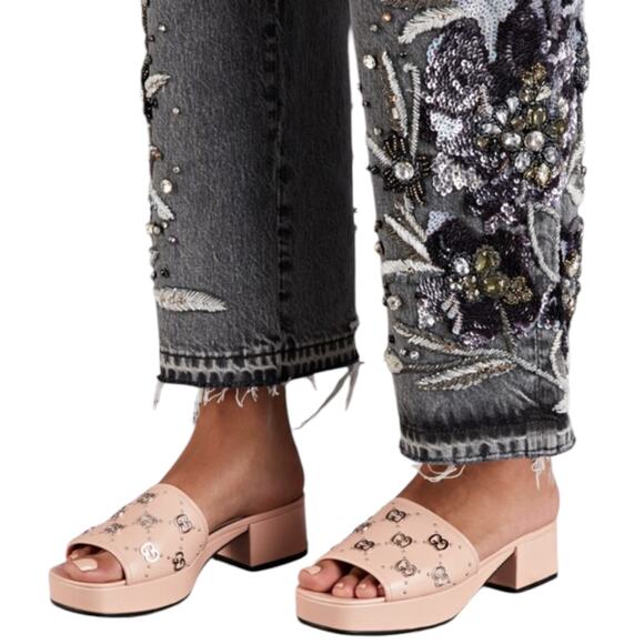 Gucci Janaya Interlocking G Studs Open Toe Slide Sandals Pink Size 39.5 - Picture 2 of 14
